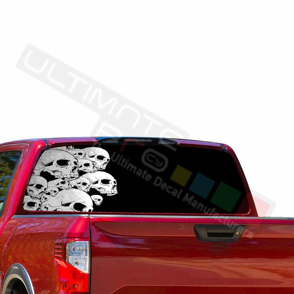 Skulls Designs Window See Thru Stickers Perforated for Nissan Titan 2017 2018