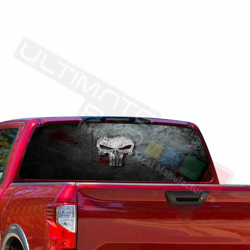 Skulls Designs Window See Thru Stickers Perforated for Nissan Titan 2017 2018