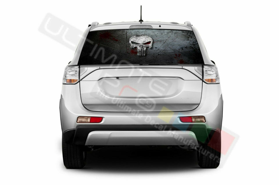 Skulls Rear Window See Thru Stickers Perforated for Mitsubishi Outlander 2019