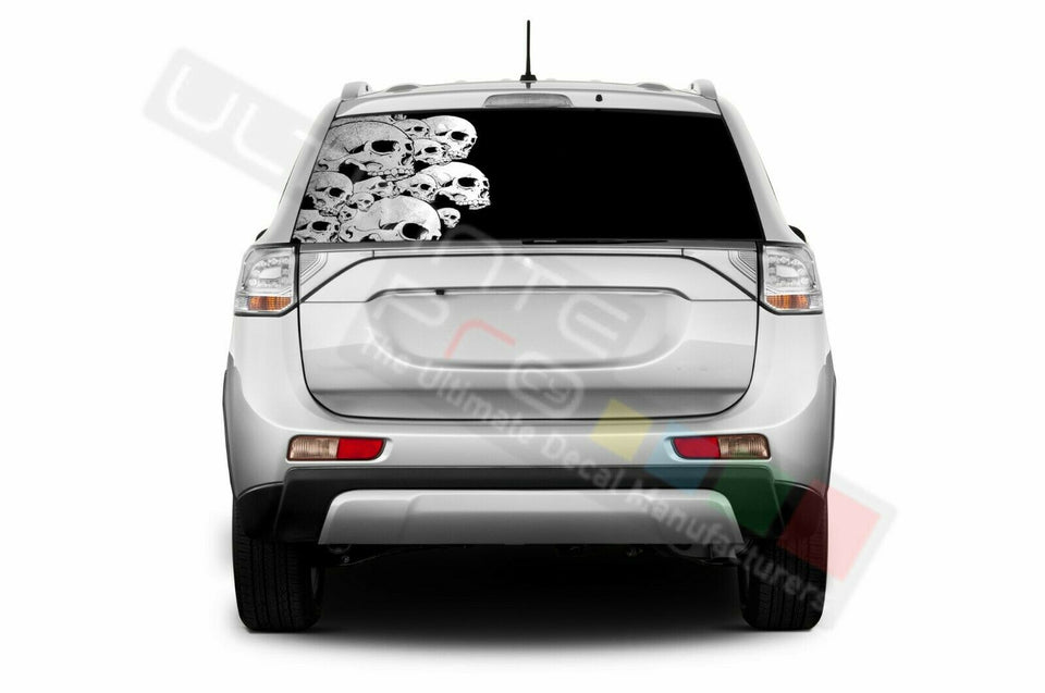 Skulls Rear Window See Thru Stickers Perforated for Mitsubishi Outlander 2019