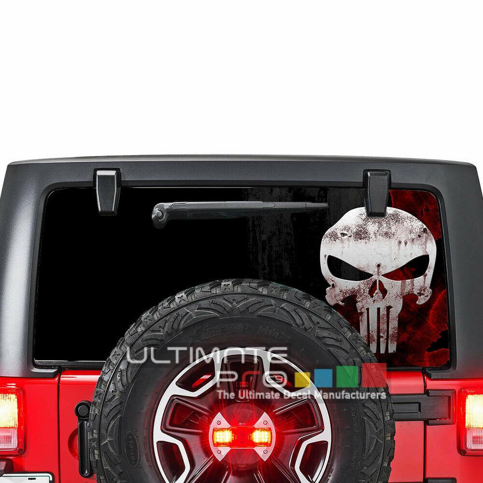 Skulls See Thru Stickers Perforated for Jeep Wrangler 2 doors rear window 2018