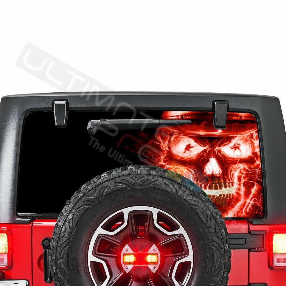 Skulls See Thru Stickers Perforated for Jeep Wrangler 2 doors rear window 2018