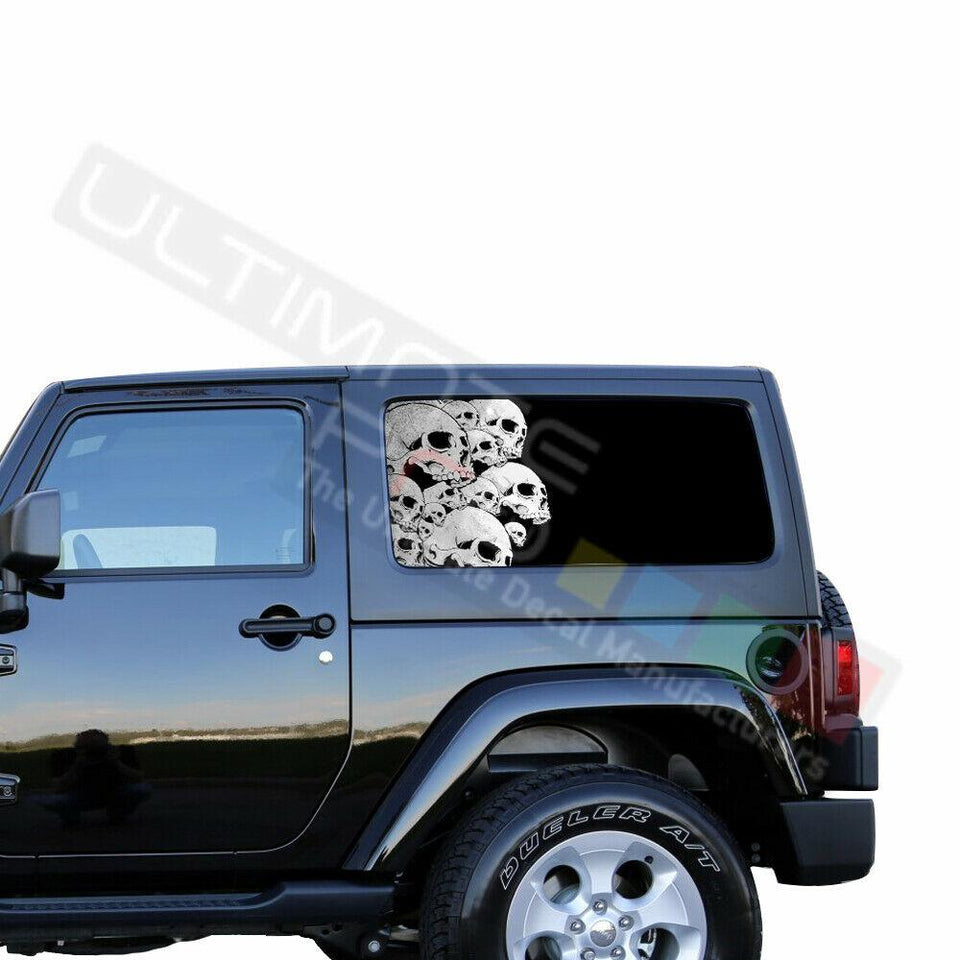 Skulls See Thru Stickers Perforated for Jeep Wrangler 2 doors side window 2018