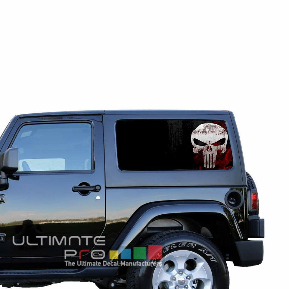 Skulls See Thru Stickers Perforated for Jeep Wrangler 2 doors side window 2018