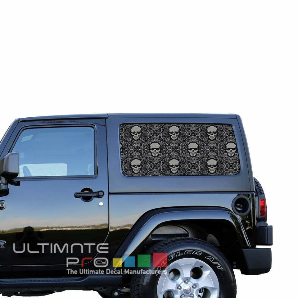 Skulls See Thru Stickers Perforated for Jeep Wrangler 2 doors side window 2018