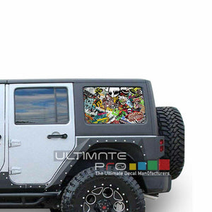 Sticker Bomb See Thru Stickers Perforated for Jeep Wrangler 4 doors side window