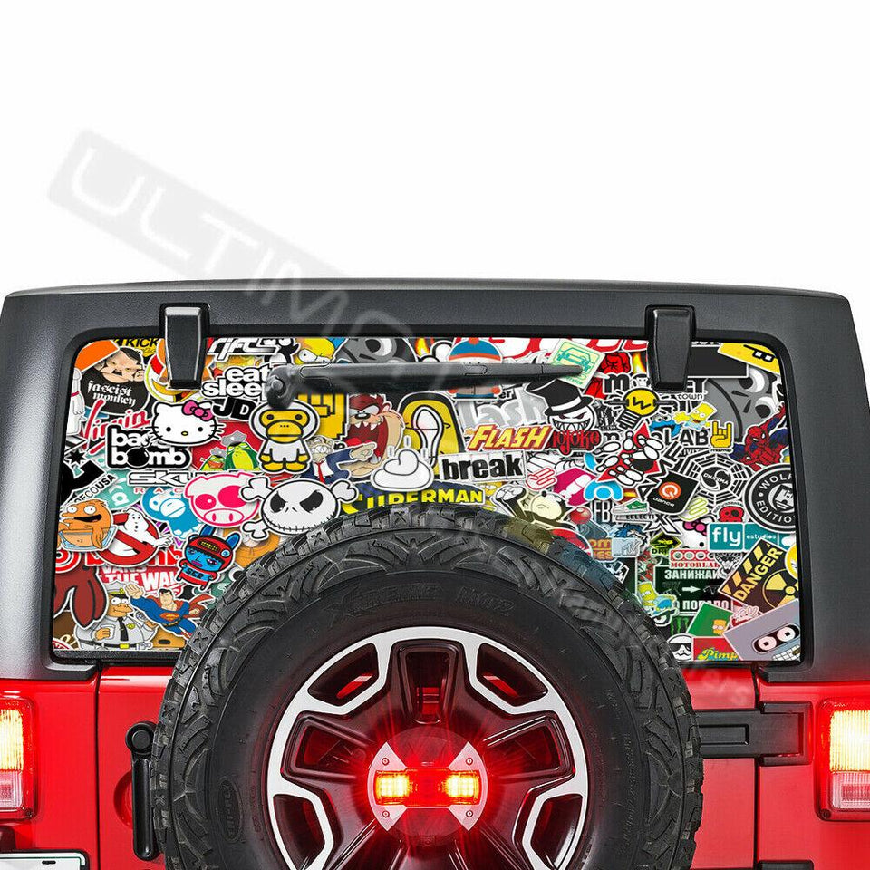 Sticker Bomb Skin CThru Stickers Perforated for Jeep Wrangler 2 doors rear window