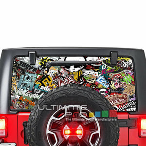 Sticker Bomb Skin CThru Stickers Perforated for Jeep Wrangler 2 doors rear window