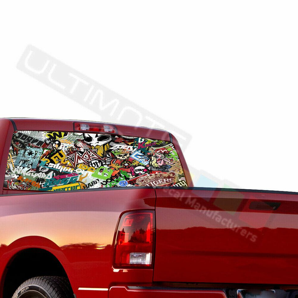 Sticker bomb skin Rear Window See Thru Stickers Perforated for Dodge Ram