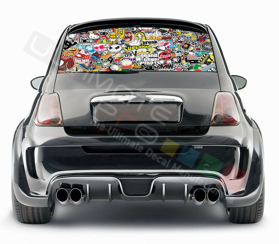 Sticker Bomb Skin Rear Window See Thru Stickers Perforated for FIAT 500 2020