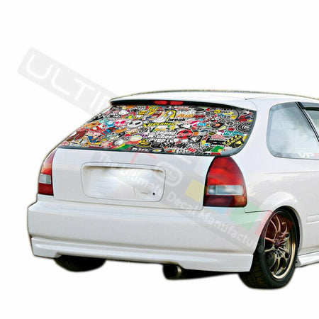 Sticker Bomb Skin Rear Window See Thru Stickers Perforated for Honda Civic 1996