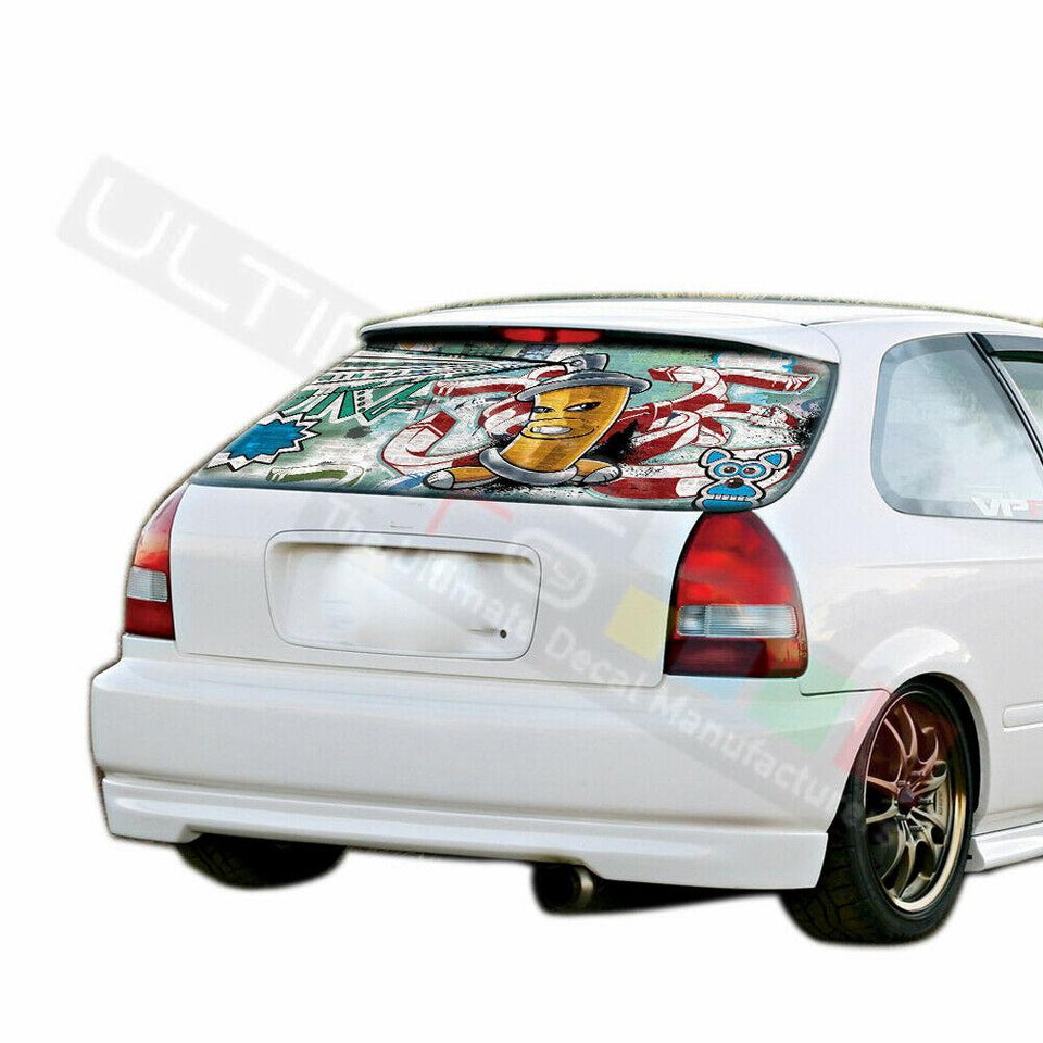 Sticker Bomb Skin Rear Window See Thru Stickers Perforated for Honda Civic 1996