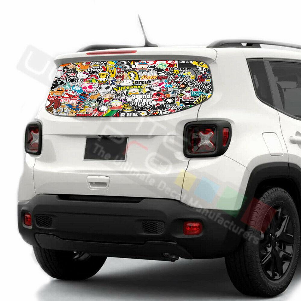 Sticker Bomb Skin Rear Window See Thru Stickers Perforated for Jeep Re ...