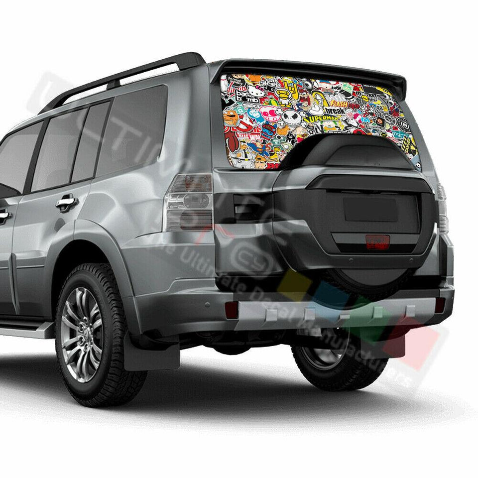 Sticker Bomb Skin Rear Window See Thru Stickers Perforated for Mitsubishi Pajero