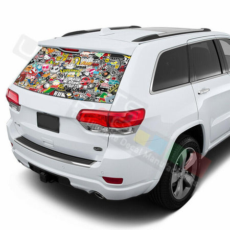 Sticker Bomb Skin Rear Window SeeThru Sticker Perforated for Jeep Grand Cherokee