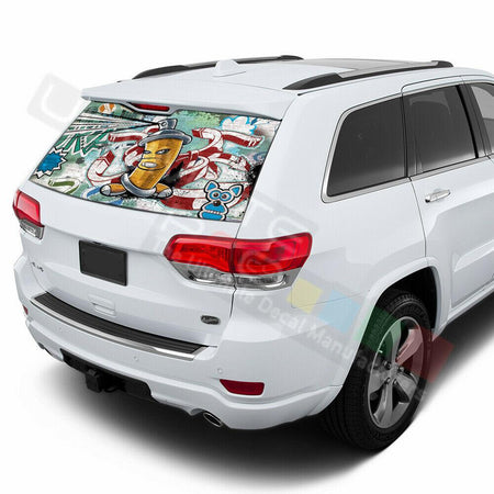 Sticker Bomb Skin Rear Window SeeThru Sticker Perforated for Jeep Grand Cherokee