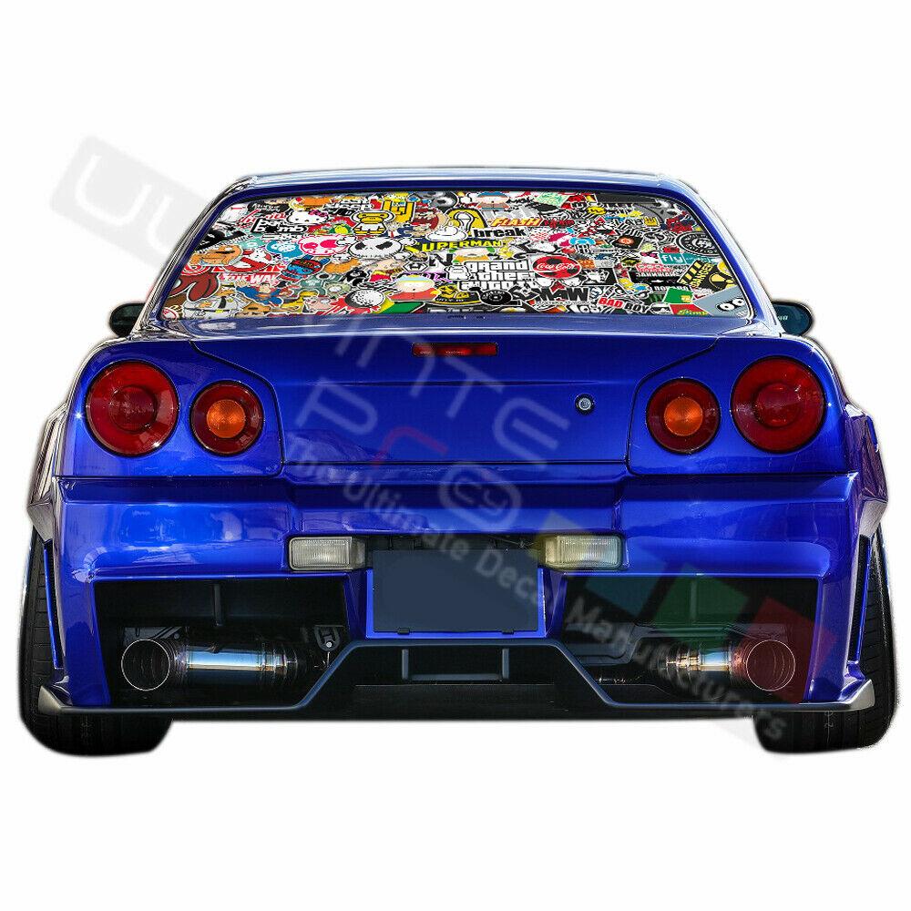 Sticker Bomb Skin Window See Thru Stickers Perforated for Nissan Skyli ...