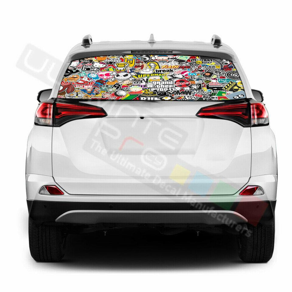 Sticker Bomb Skin Window See Thru Stickers Perforated for Toyota RAV4 2018 2019