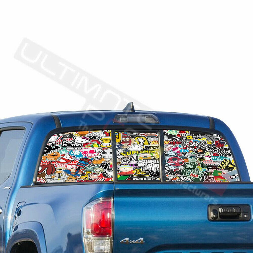 Sticker Bomb Skin Window See Thru Stickers Perforated for Toyota Tacoma 2018