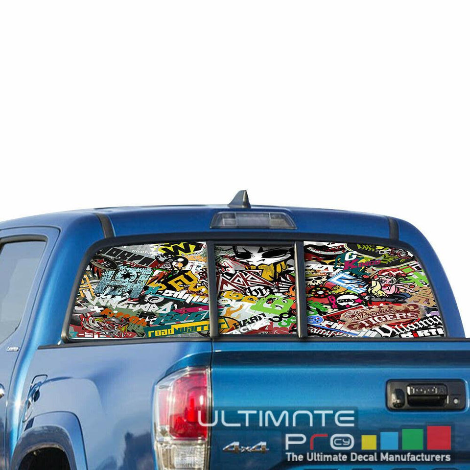 Sticker Bomb Skin Window See Thru Stickers Perforated for Toyota Tacoma 2018