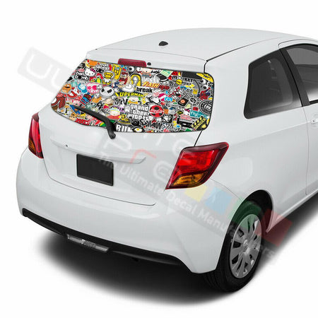 Sticker Bomb Skin Window See Thru Stickers Perforated for Toyota Yaris 2016